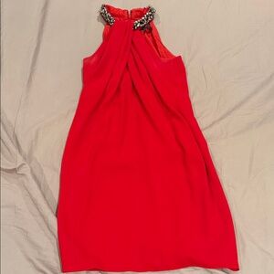 Carmen Marc Valvo Red Backless Dress with Embellished Neckline